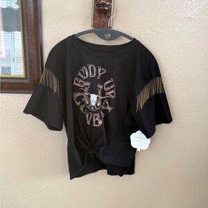 NWT Fringe Sleeve “Giddy Up” Tassel Top by OG Size Medium